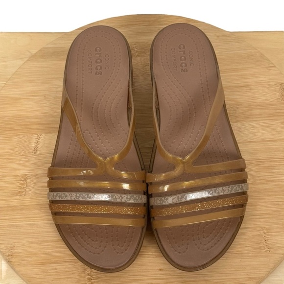 Crocs Isabella Mini Wedge Sandals – Women’s Size 8 – Bronze Multi-Strap Slide - Picture 4 of 11